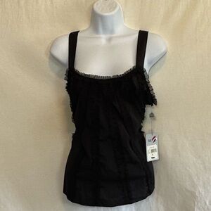 D-69 Metro7 NWT Black Ruffled Sleeveless Pullover Summer Blouse Size‎ M